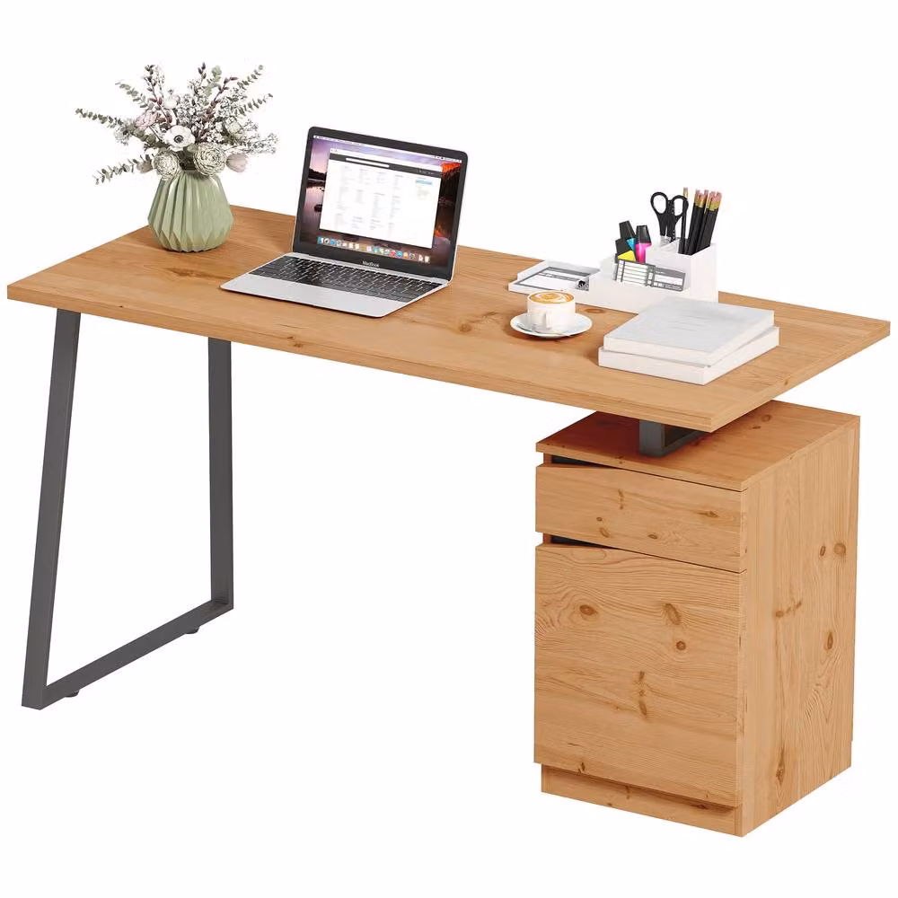 STILVORA Writing Desk with Drawer and Cabinet in Brown – 4