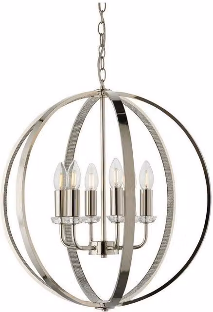 Netlighting Ritz 6 Light Ceiling Pendant in Grey with Clear Faceted Acrylic and Bright Nickel Finish, E14