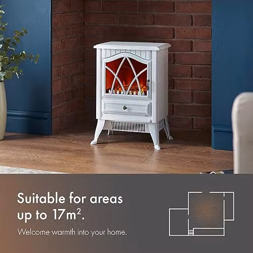 VonHaus 1800W Electric Stove Heater in White with Glass Detail – 2