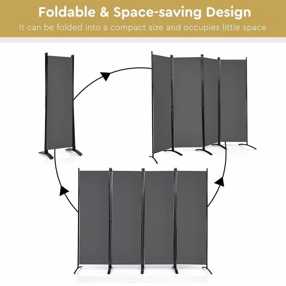 SPETLEK 4 Panel Foldable Room Divider in Grey with Polyester Fabric and Steel Frame, H 173 cm x W 220 cm – 6