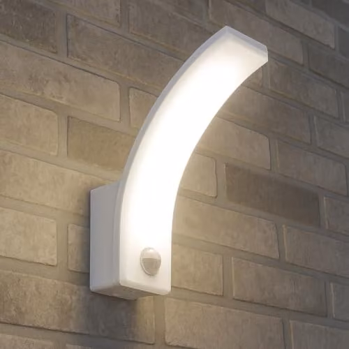 CGC Lighting White LED Outdoor Wall Light with PIR Motion Sensor, 20W, 1900lm, 4000K Natural White, IP65 Rated