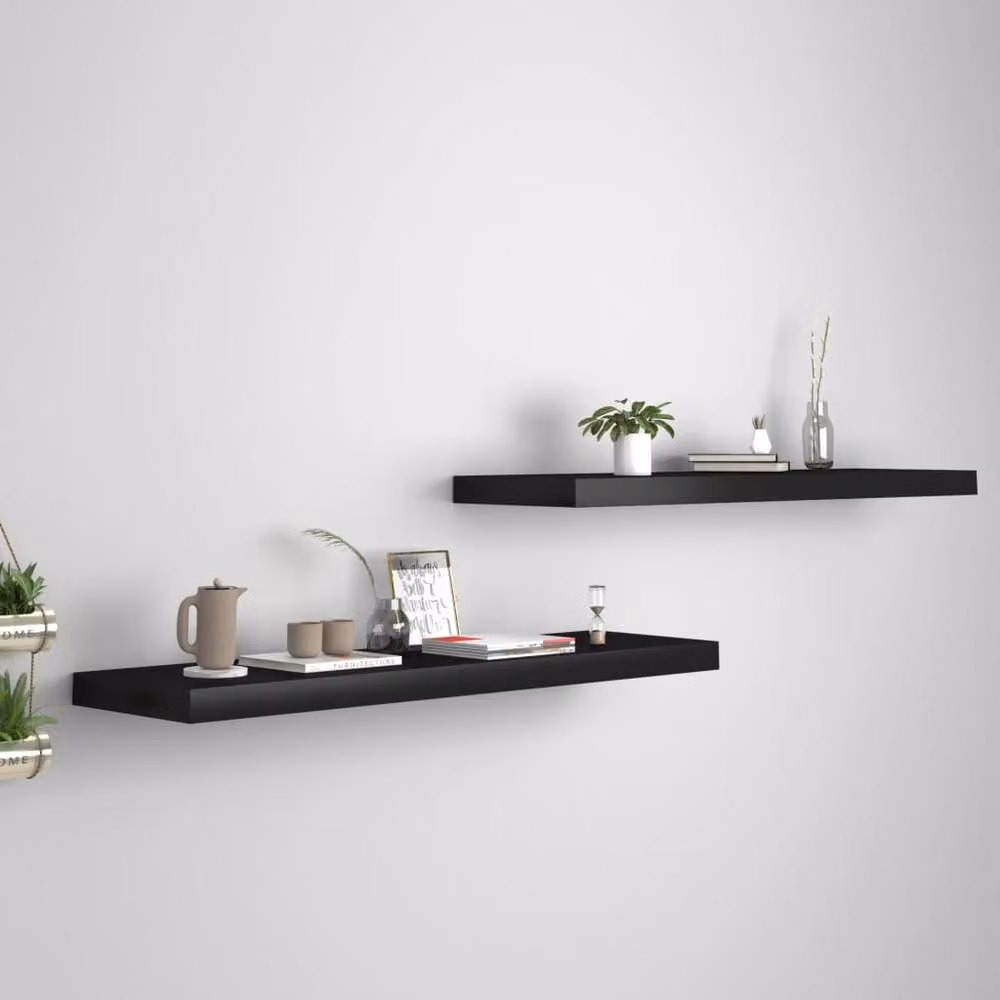 Berkfield Home Durable Floating Wall Shelves, 2 Pack, Black, W: 90 cm, D: 23.5 cm, H: 3.8 cm – 2