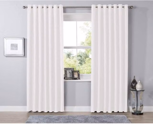 NewEdgeBlinds White Plain Blackout Fabric Panel Curtains with Eyelets, W: 167 cm, H: 183 cm