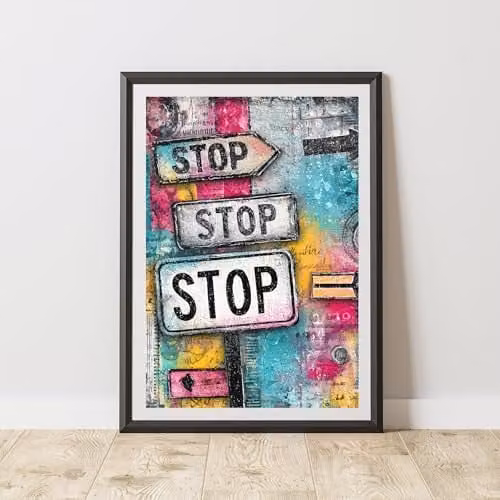 60 Second Makeover Urban Street Art Stop Signs Graffiti Print Paper Poster, Multicolour, A3