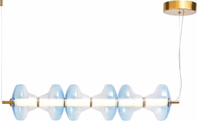 Litecraft Visconte Elias LED 6 Light Glass Bar Pendant Light in Satin Brass and Sky Blue