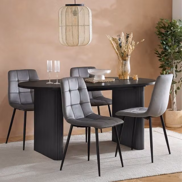 Birlea Axel Black Oval Fluted Dining Table and 4 Chairs Set