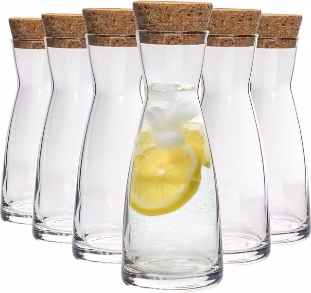 Bormioli Rocco Ypsilon Glass Carafes with Cork Lids, Clear, 1.1 l, Pack of 6