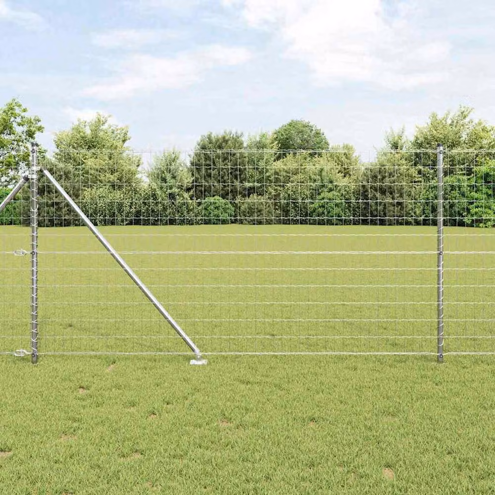 Berkfield Home Euro Fence with 7 Spike Posts, Galvanised Steel, Grey, W: 10 m, H: 1 m – 2