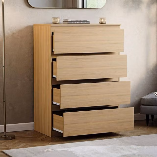 FORGEVIO Modern Pine 4 Drawer Bedroom Chest in Natural Wood