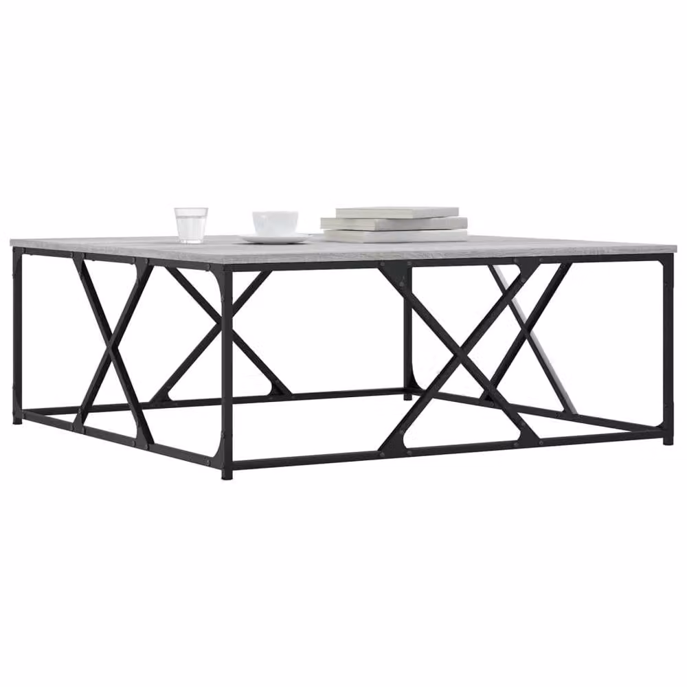 Berkfield Home Grey Sonoma Square Coffee Table with X-Frame Metal Legs, W/D/H: 100 x 100 x 40 cm – 3
