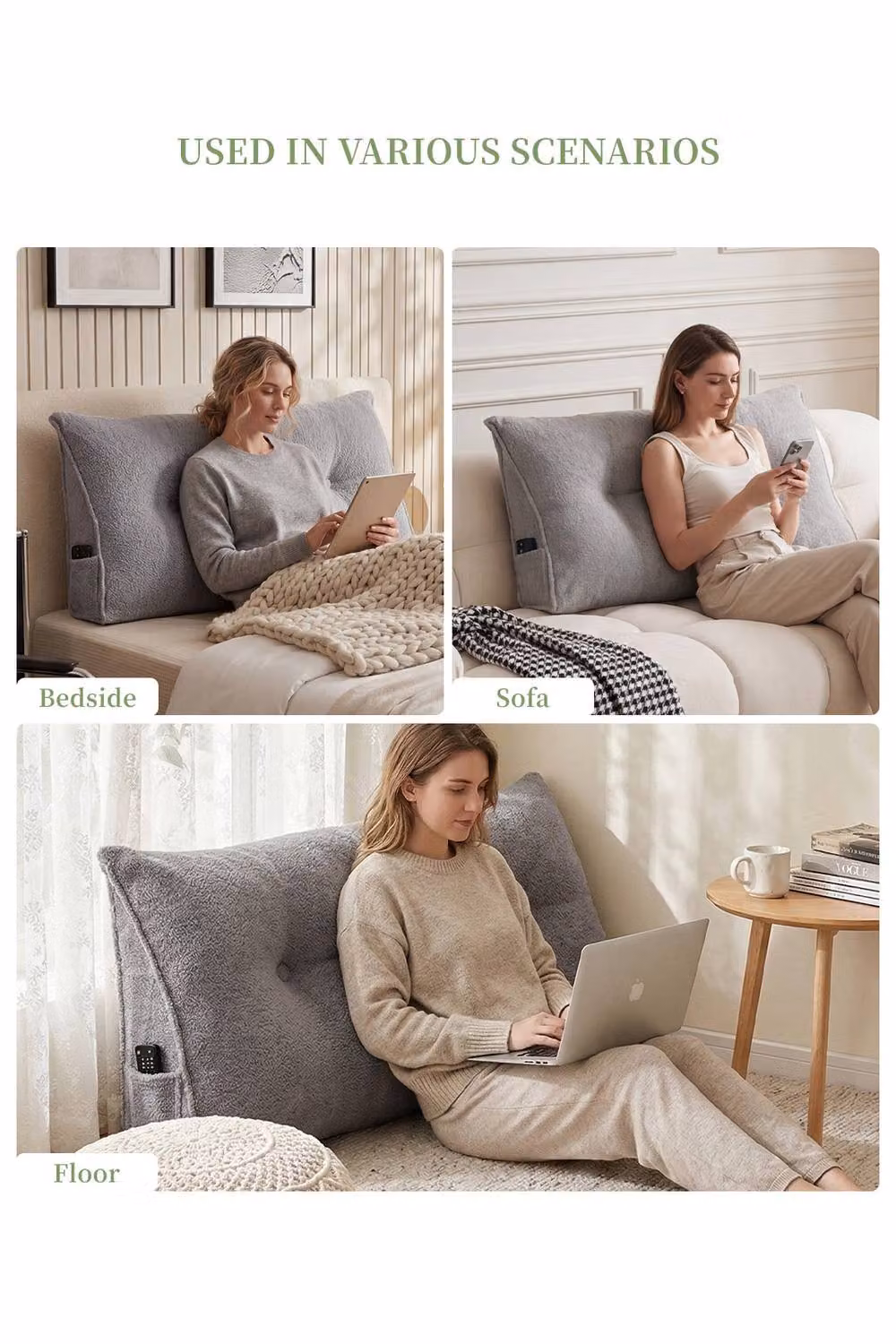 Living and Home Grey Triangle Wedge Headboard Pillow Backrest Support Cushion – 3