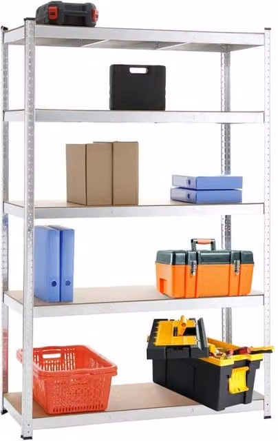Kelvenix Silver Metal and MDF Freestanding Shelving Unit with Adjustable Shelves, H 180 x W 120 x D 45 cm – 1