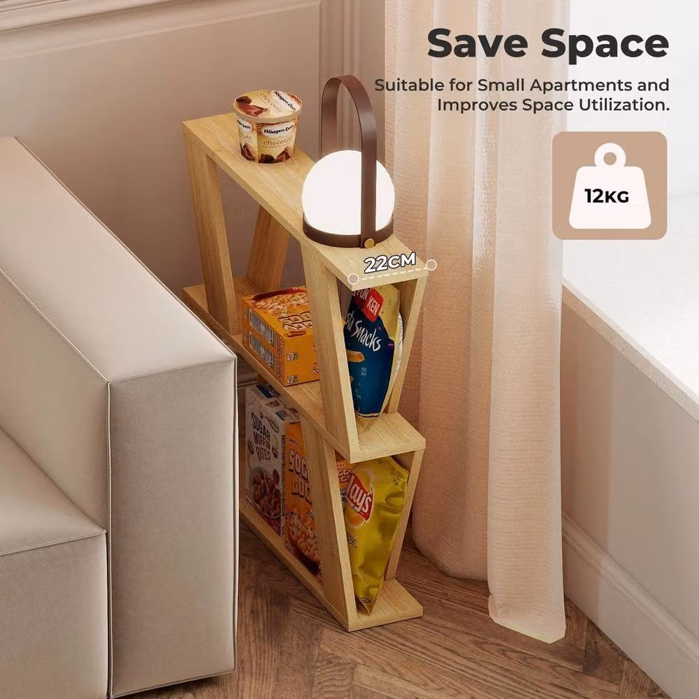 VOGREX 2-Tier Wooden Slim Storage Side End Table in Beige, W/D/H: 56 x 22 x 60 cm – 3