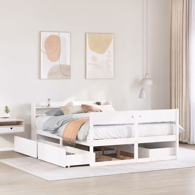 Berkfield Home White Solid Wood Pine Bed Frame W/D/H: 140 x 190 cm