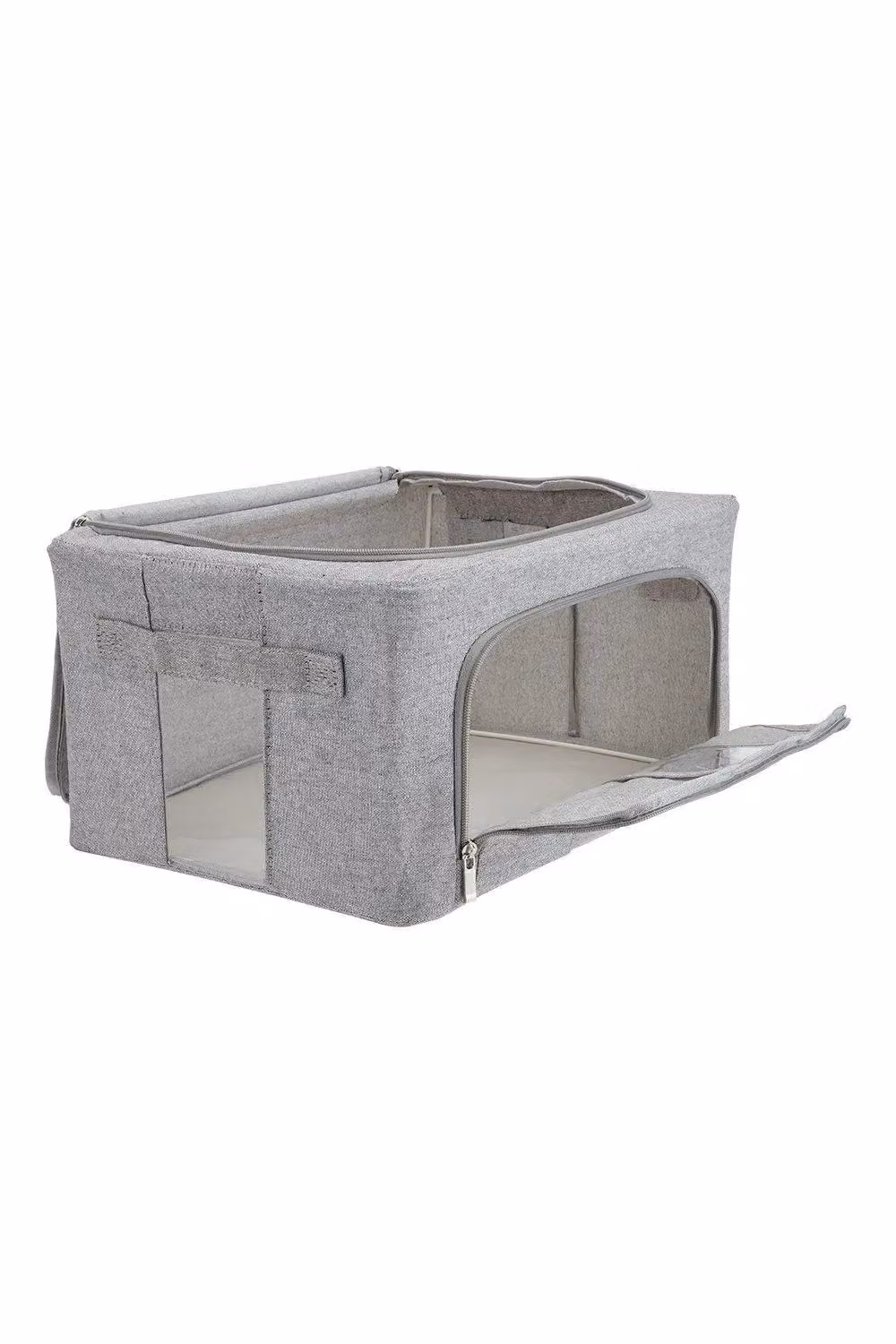 H&O Direct 100L Fabric Storage Box with Metal Frame and Windows in Grey – 2