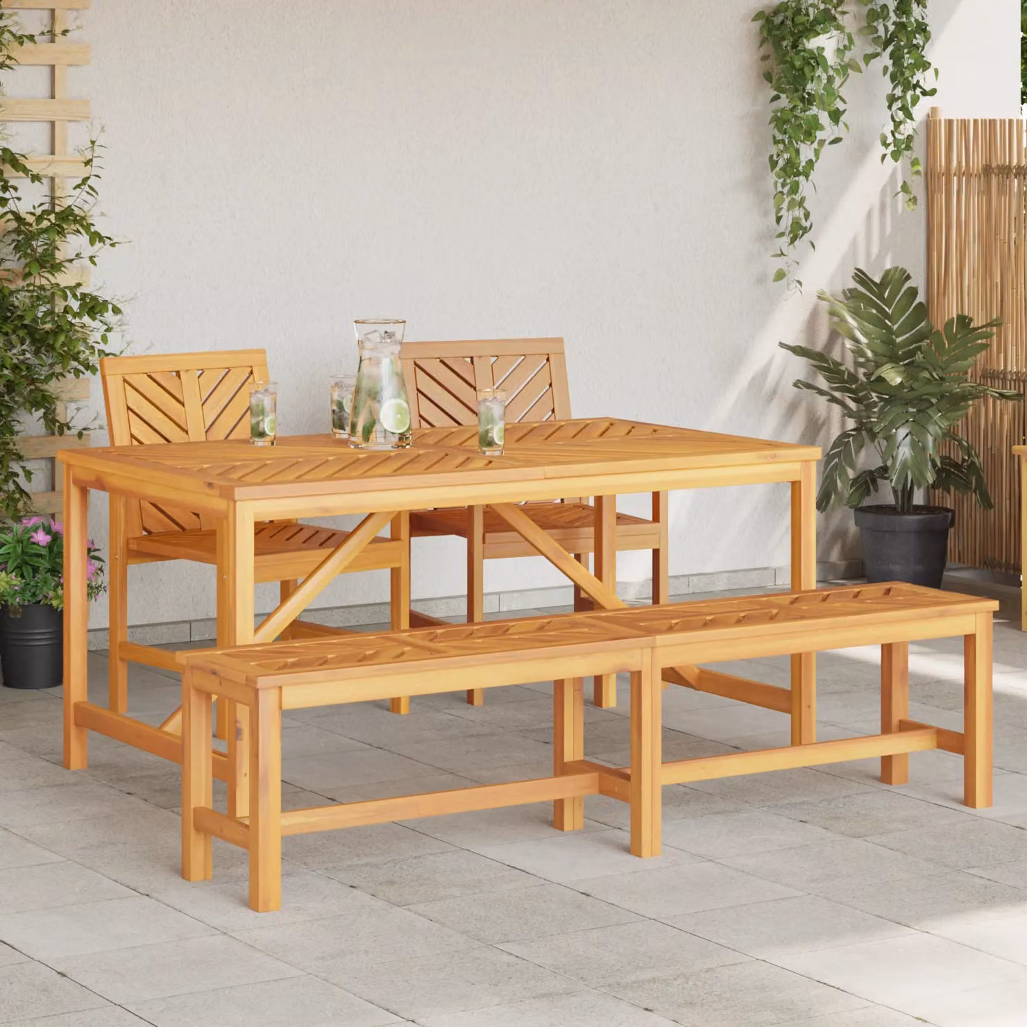 Berkfield Home 4 Piece Rustic Acacia Wood Garden Dining Set in Brown – 3