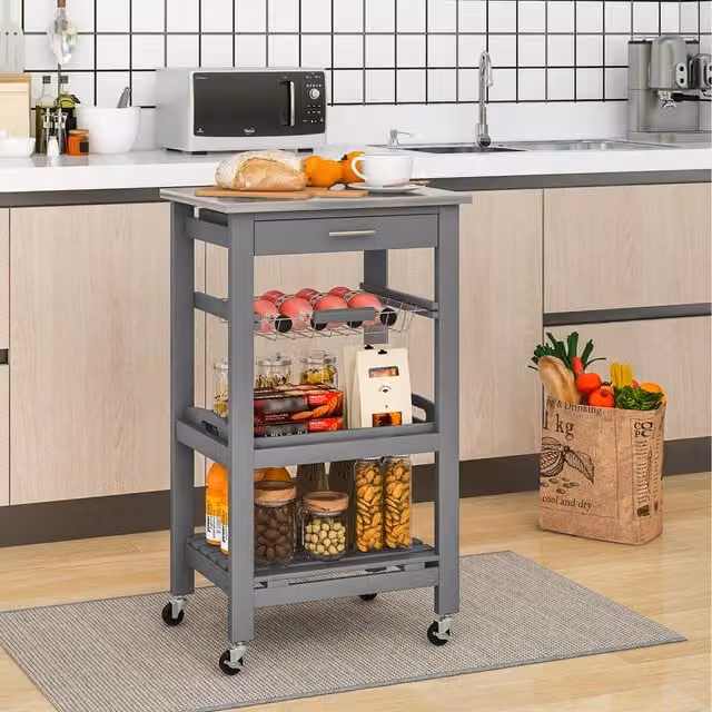 COSTWAY 4-Tier Modern Metal Utility Serving Cart in Matt Grey