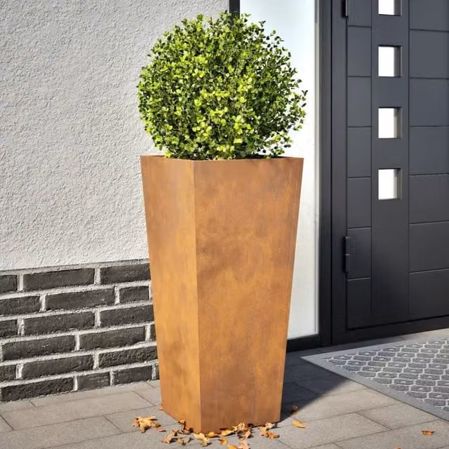 Berkfield Home Garden Corten Steel Planter Tubs in Brown, 2 Pack, W/D/H: 35 x 35 x 75 cm – 1