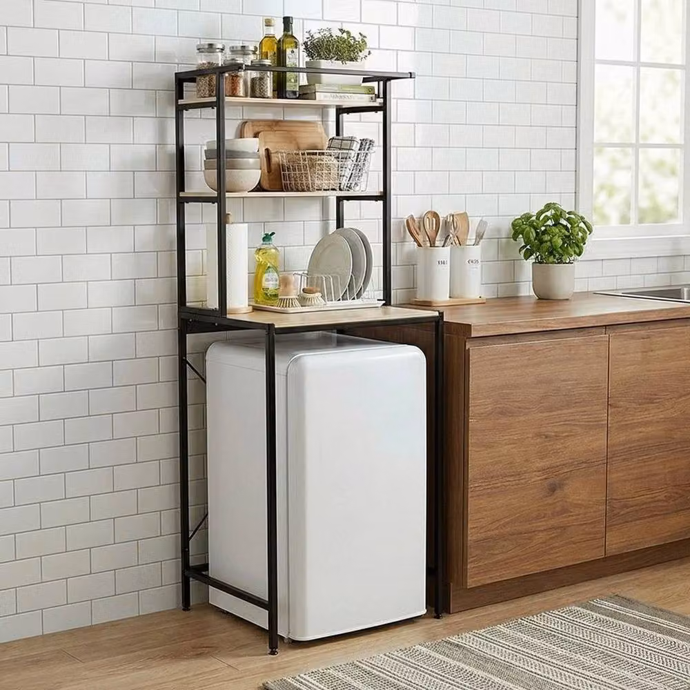 KORVIXA Black 3-Tier Over-The-Washer Storage Shelf, W: 100 cm, D: 60 cm – 2