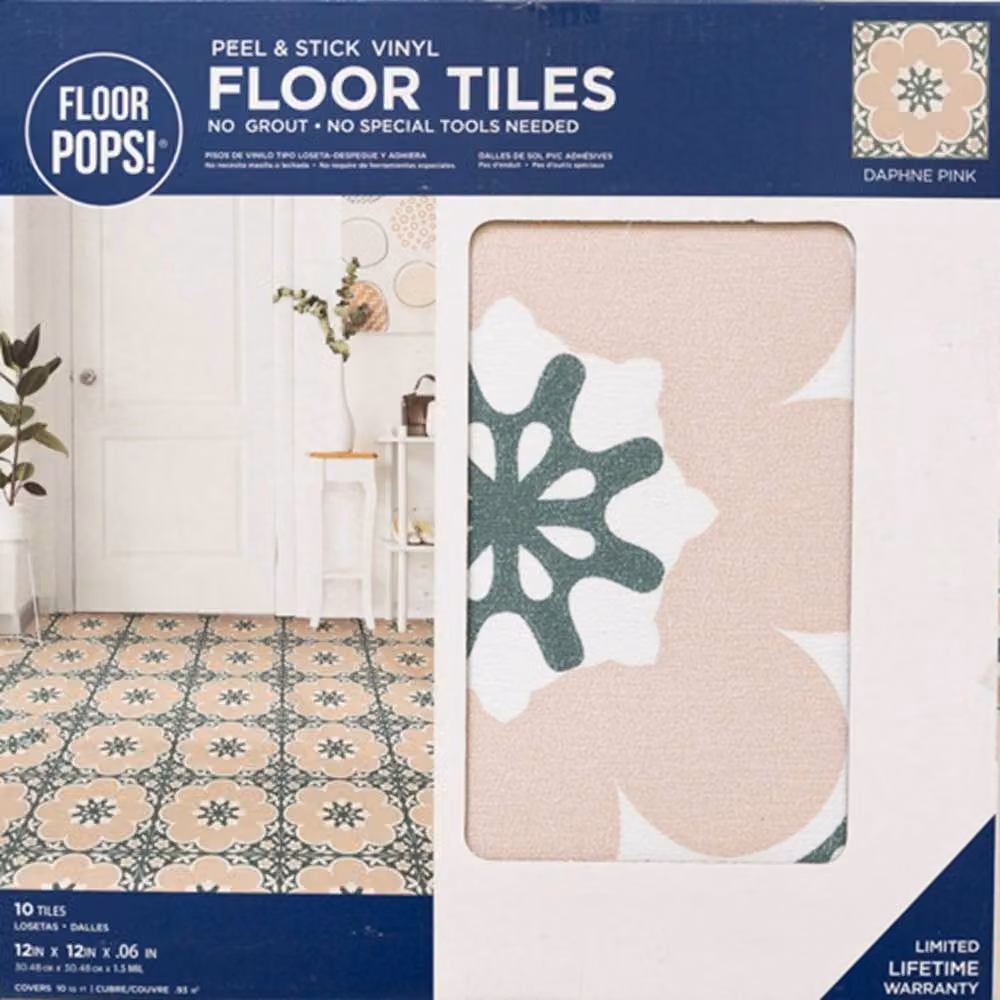 FloorPops Daphne Pink Self Adhesive Vinyl Floor Tiles, Pack of 10 (0.93sqm), W/D/H: 30.48 x 30.48 x 30.48 mm – 2