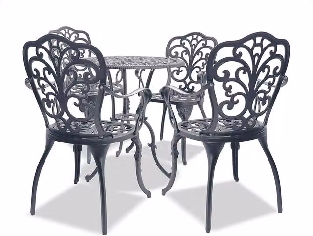 BANGUI 4 Chairs Bistro Set in Grey and Black with Powder Coated Aluminium and Metal Construction
