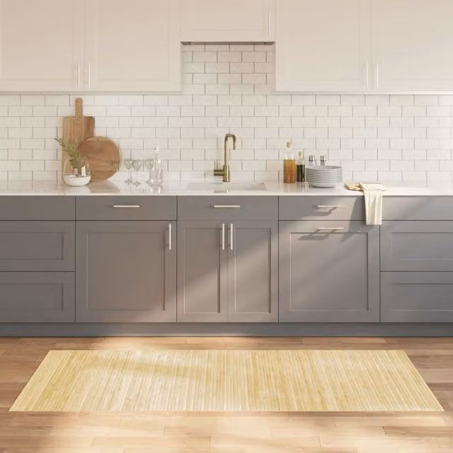Berkfield Home Rectangular Bamboo Rug in Beige, W: 80 cm x L: 200 cm