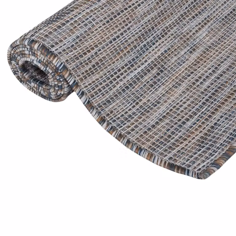 Berkfield Home Outdoor Flatweave Rug in Brown, Blue and Black, W: 80 cm, L: 250 cm