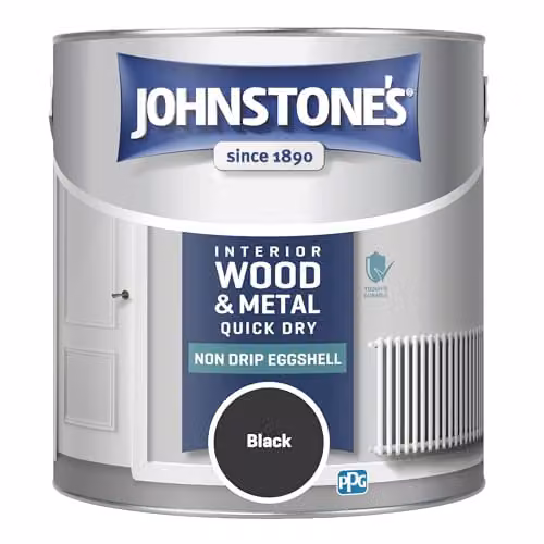Johnstone's Quick Dry Water Based Eggshell Wood and Metal Paint, Black, 2.5l – 2