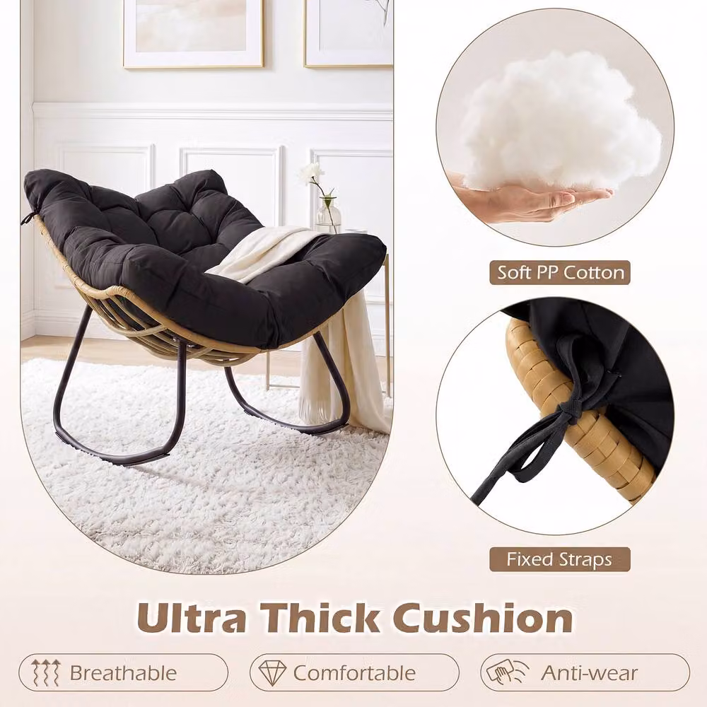 Costway Oversized PE Wicker Outdoor Rocking Egg Chair with Cushion in Black – 9