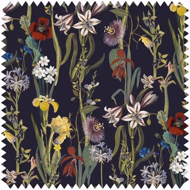 House of Hackney Flora Delanica Velvet Midnight Blue and Multicolour Fabric