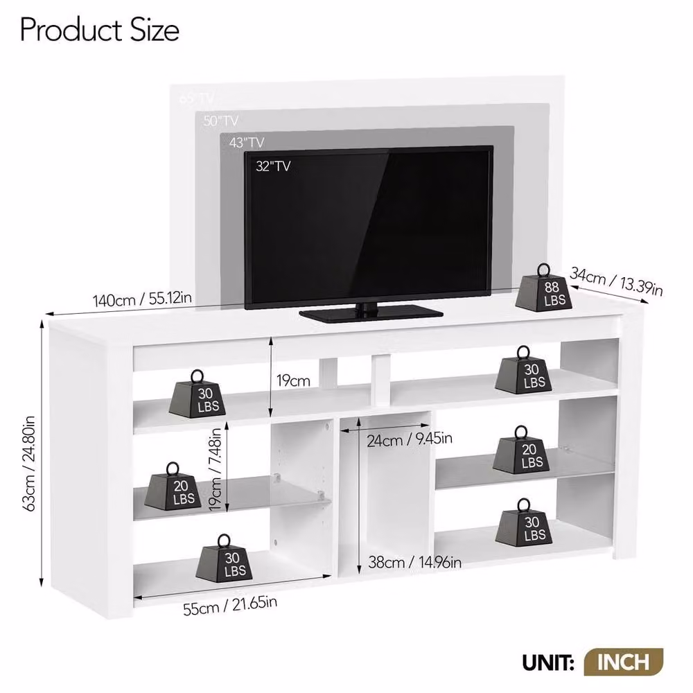 KORVIXA LED Tall Entertainment Center and 55 inch Media TV Stand in White, W/D/H: 100 x 100 x 100 cm – 2