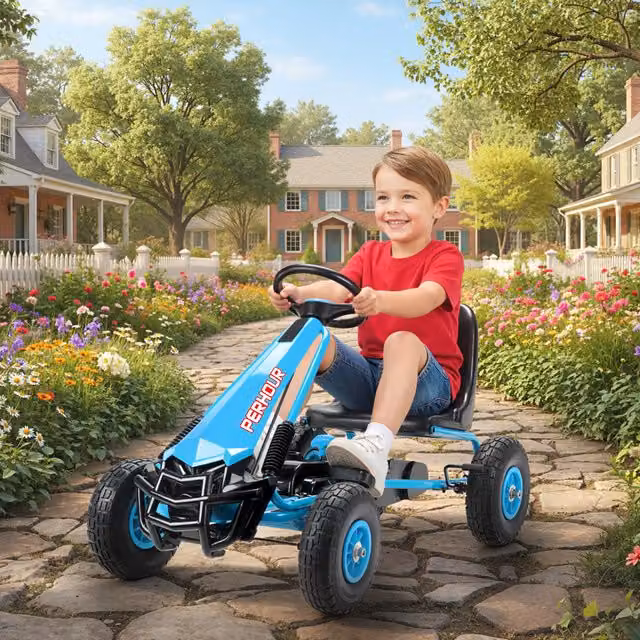 AIYAPLAY Kids Pedal Go Kart with Brake and EVA Foam Tyres, Blue