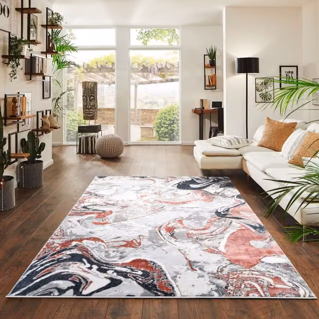 Modern Emperor Abstract Area Rug in Pink and Multicolour, 160 cm