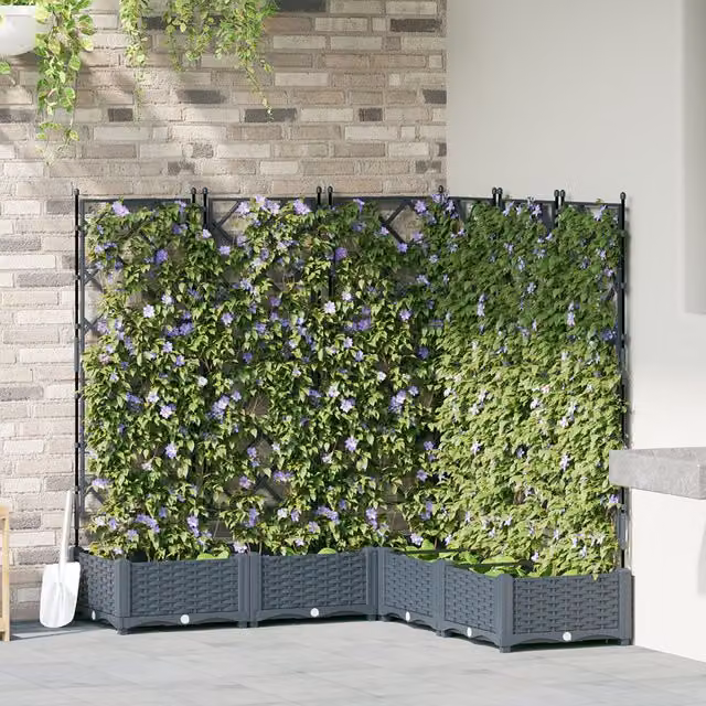 Berkfield Home Garden Planter with Trellis, 5 Piece Set, Light Grey, W/D/H: 120 x 120 x 125.5 cm