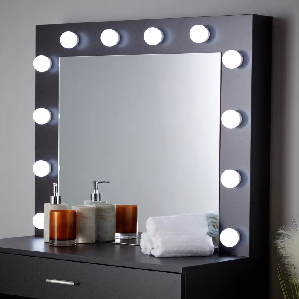 Home Source Black Modern Dressing Table and Stool Set with Hollywood LED Mirror, W/D/H: 140 x 40 x 80 cm – 2