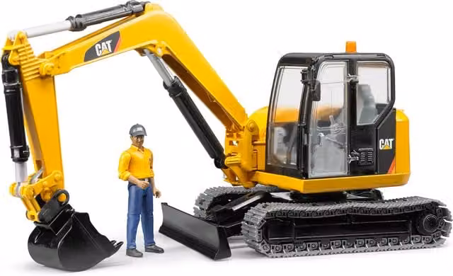 Bruder Cat Mini Tracked Excavator Model with Worker Figure in Yellow