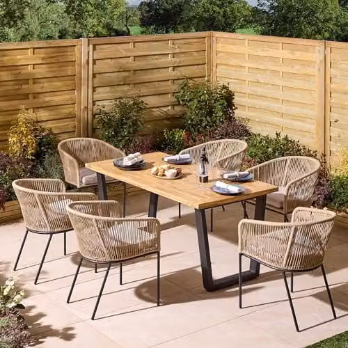 Rowlinsons Oslo 6 Seater Acacia Wood and Metal Dining Set in Brown and Grey, W: 160 cm