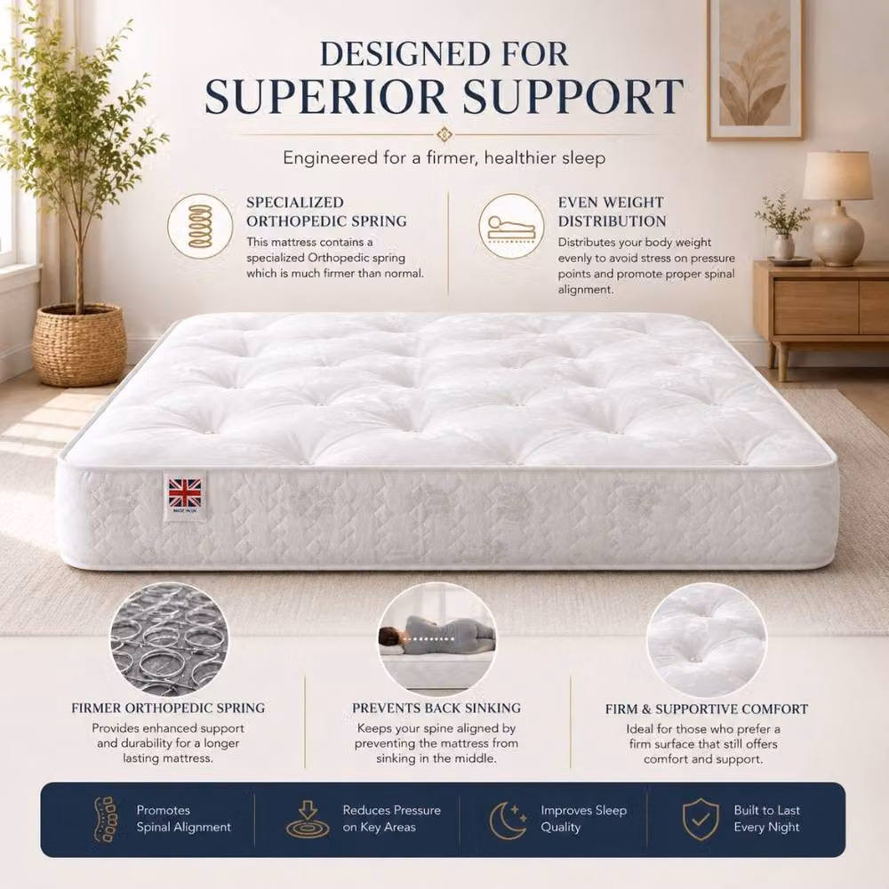 Stratus Interiors Dorchester Ultra Firm Orthopaedic Mattress in White, W/D/H: 90 x 190 x 25 cm – 2