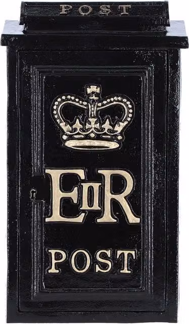 Ashwood Leather Classic Cast Iron Replica Royal Mail ER Wall Mailbox in Black