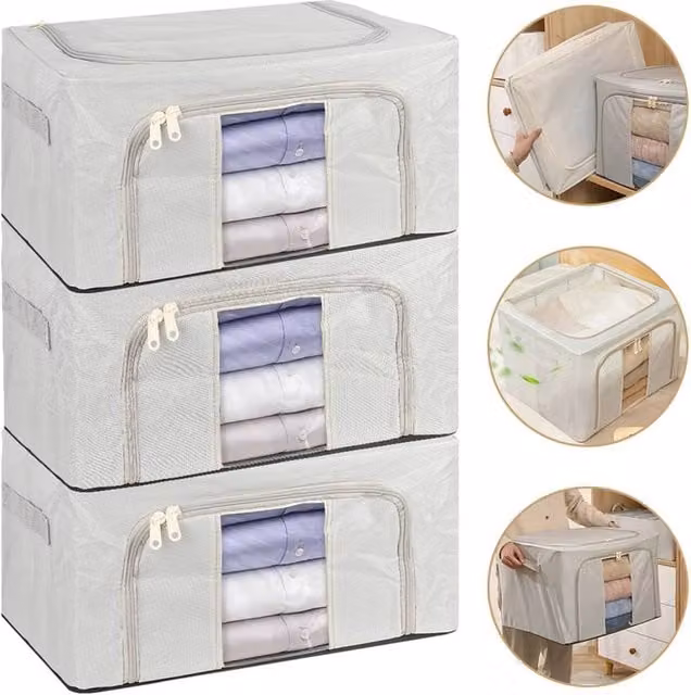 Nordara 3-Piece Grey Zipped Clothes Storage Bags and Wardrobe Underbed Organisers – 1