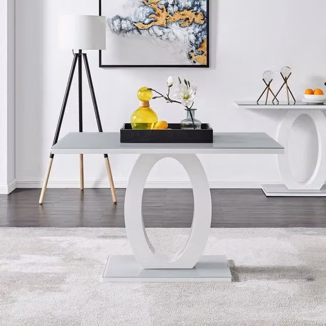 FurnitureboxUK Giovani Modern Rectangular 4-Seater High Gloss and Glass Dining Table in Grey and White