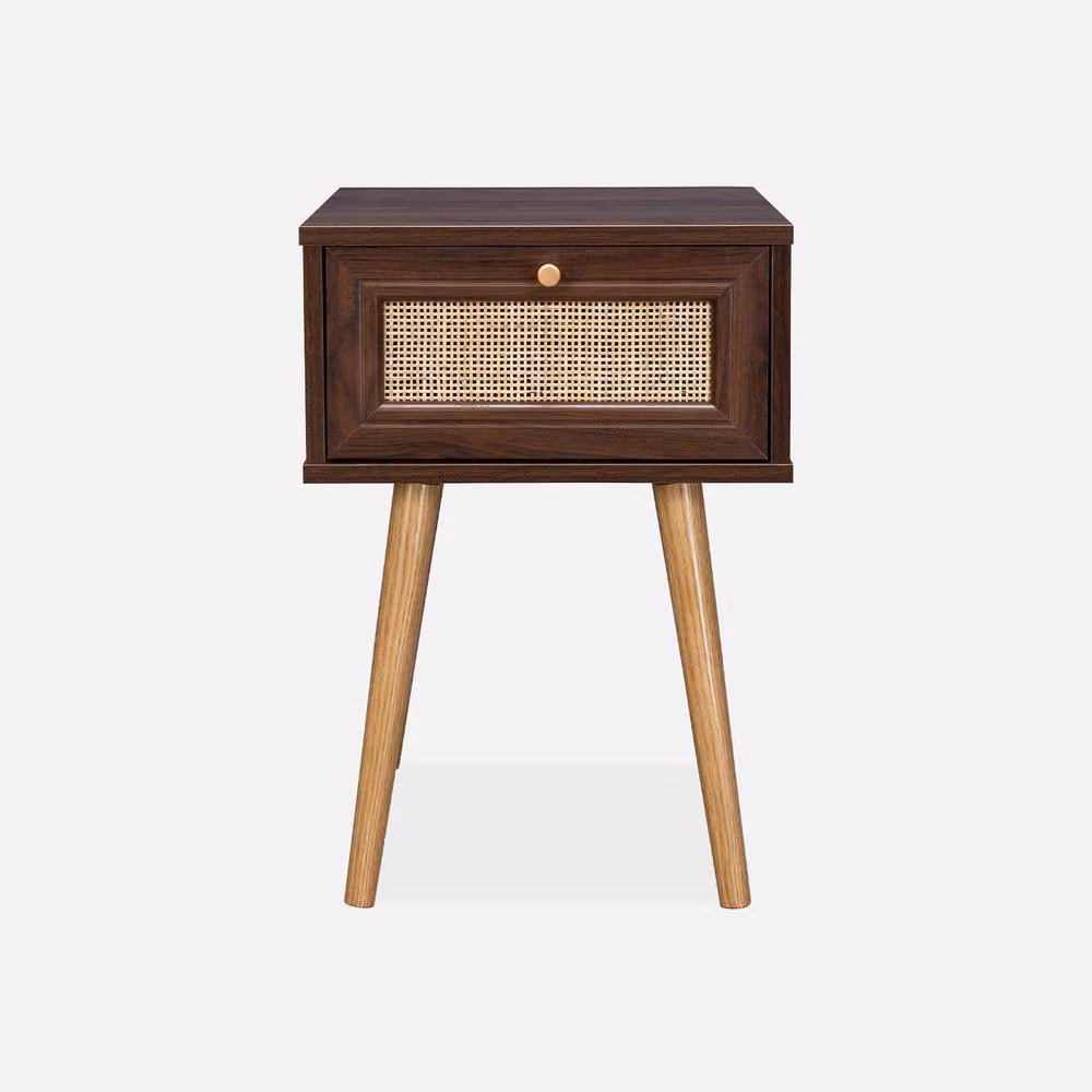 sweeek Woven Rattan Bedside Table with Drawer in Dark Brown – 2