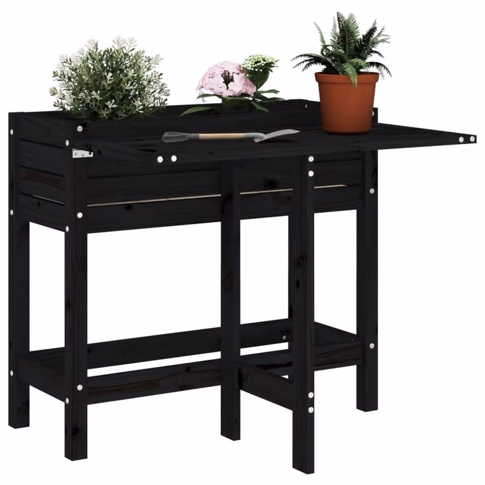 Berkfield Home Beautiful Garden Planter with Folding Tabletop in Black Solid Pine Wood, W/D/H: 75.0 x 73.0 x 73.0 cm – 2
