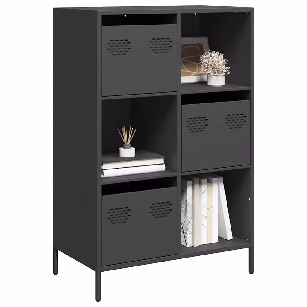 Berkfield Home Black Steel Highboard with Doors and Drawers, W/D/H: 68 x 39 x 103.5 cm – 2