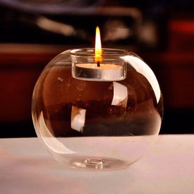 Livingandhome 6-Piece Round Transparent Glass Tealight Candle Holders for Wedding and Party Decor, Diameter: 10 cm
