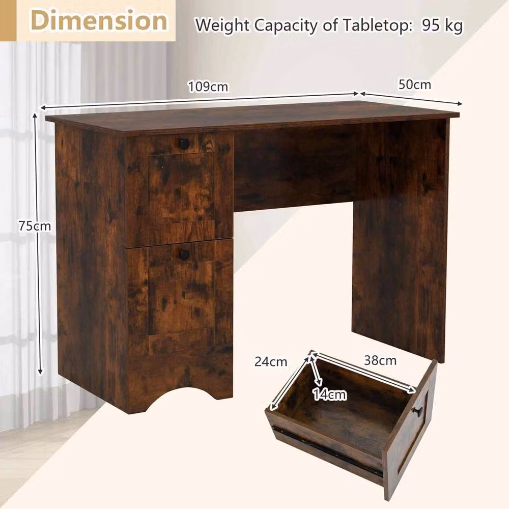 VOGREX Brown Compact Wood Writing Desk for Home Office – 3