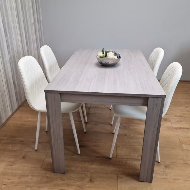Kosy Koala Modern Grey Rectangular Dining Table and 4 White Chairs Set