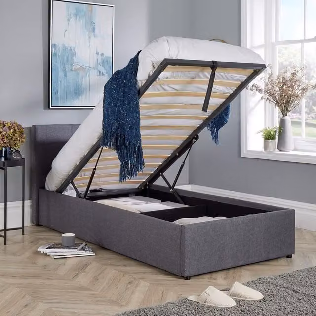 Home Source Endura End Lift Ottoman Single Bedframe in Grey Fabric
