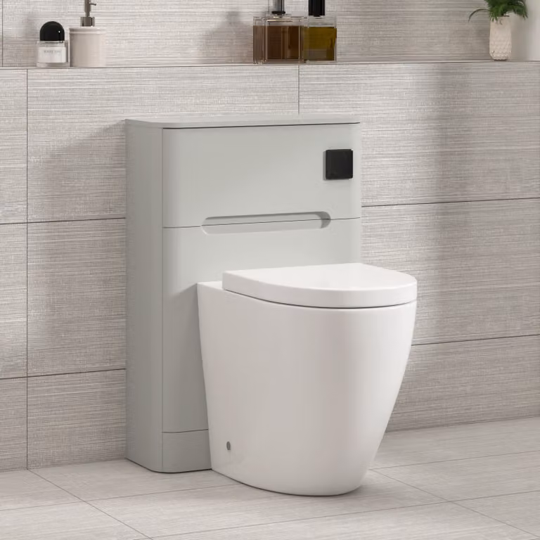 Royal Bathrooms Venice Dove Grey Wall Mounted WC Unit with Elva Rimless Short Projection Ceramic Toilet Pan, Seat and Cistern, Width: 55 cm