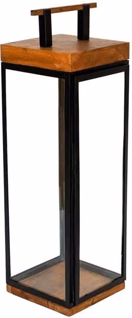 Ivyline Grace Tall Rustic Lantern in Natural Acacia Wood and Black Metal, H 52 x W 15 x D 15 cm